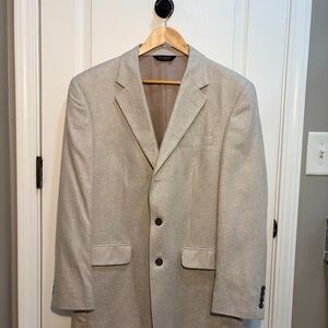 Jos A Bank 100% Silk Blazer 41L Beige Long Sport Coat